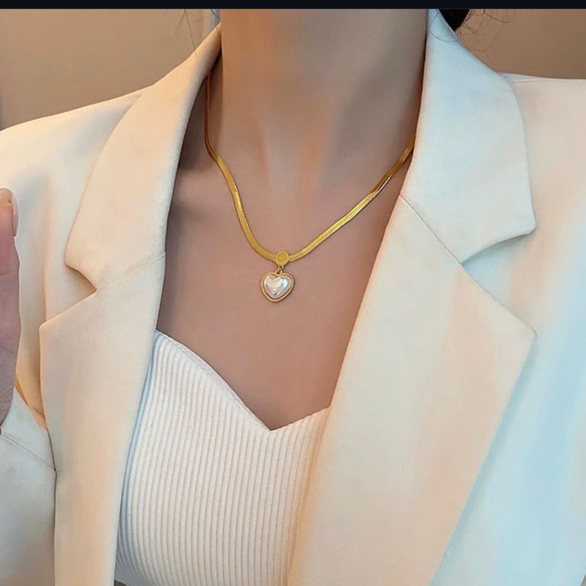 New Pearl Heart Pendant Stainless Steel